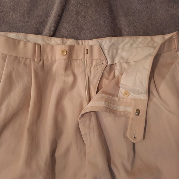 BROOKS BROTHERS Pants Men 42L (42/34) Cream Khaki Cuffed Pleated Straight Preppy - Picture 7 of 15